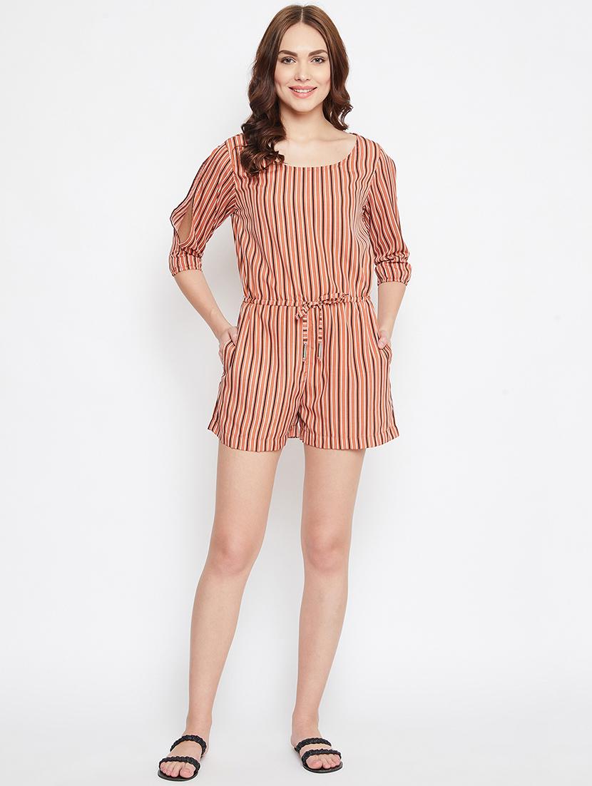 slit sleeves striped romper - 17230800 - Zoom Image - 4