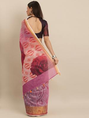 floral printed saree with blouse - 17231145 - Standard Image - 2