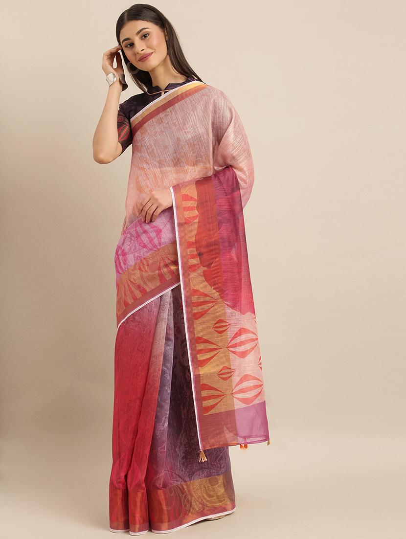 floral printed saree with blouse - 17231145 - Zoom Image - 1