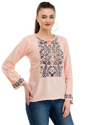 tie up neck embroidered top - 17232054 - Standard Image - 2