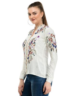 mandarin neck embroidered top - 17232061 - Standard Image - 2