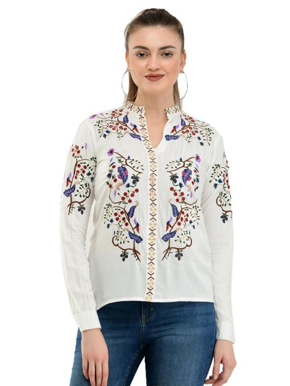 mandarin neck embroidered top - 17232061 - Zoom Image - 1