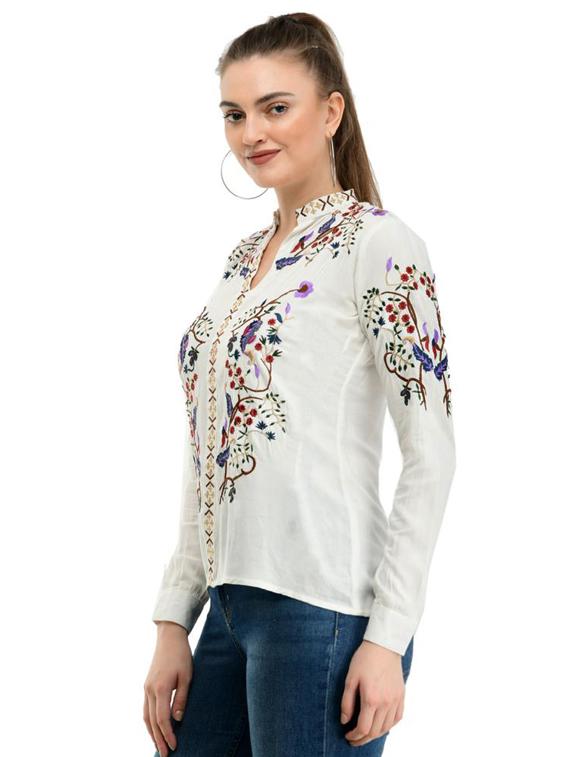 mandarin neck embroidered top - 17232061 - Zoom Image - 2