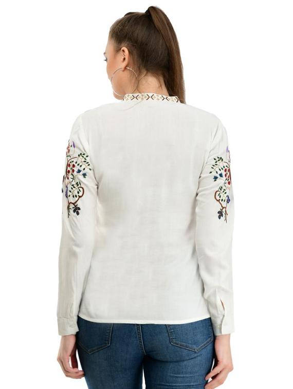 mandarin neck embroidered top - 17232061 - Zoom Image - 3