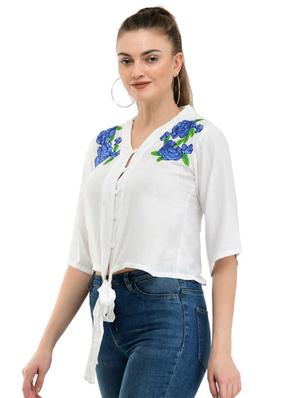tie front embroidered top - 17232070 - Standard Image - 2
