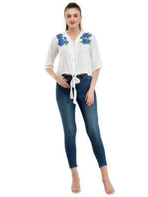 tie front embroidered top - 17232070 - Standard Image - 4