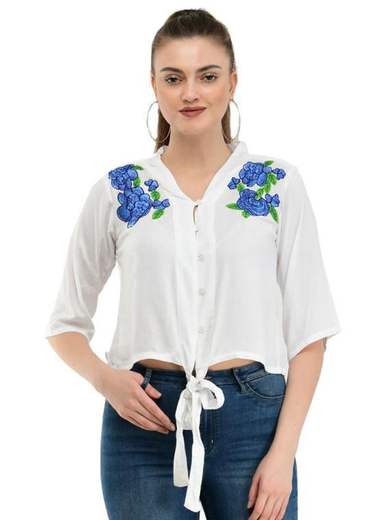 tie front embroidered top - 17232070 - Zoom Image - 1