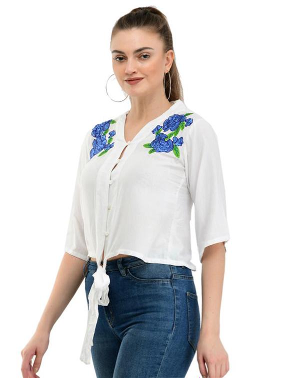 tie front embroidered top - 17232070 - Zoom Image - 2