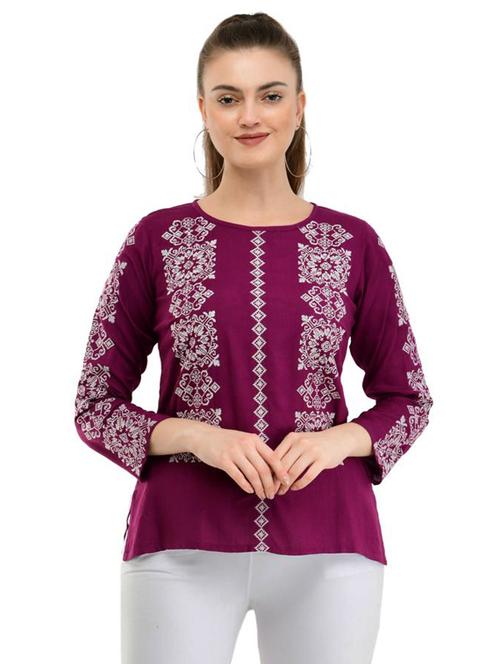 round neck embroidered top - 17232077 - Standard Image - 1