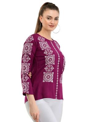 round neck embroidered top - 17232077 - Standard Image - 2