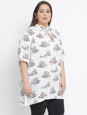tie up neck printed tunic - 17233128 - Standard Image - 2