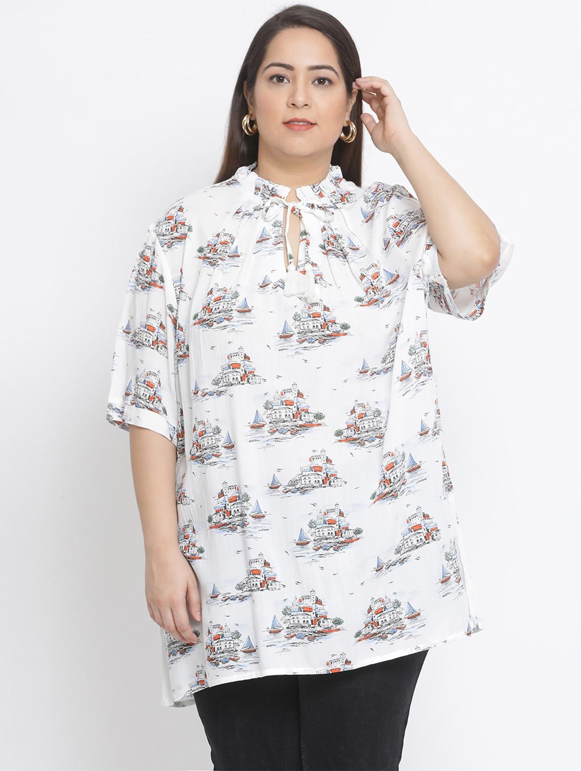 tie up neck printed tunic - 17233128 - Zoom Image - 1