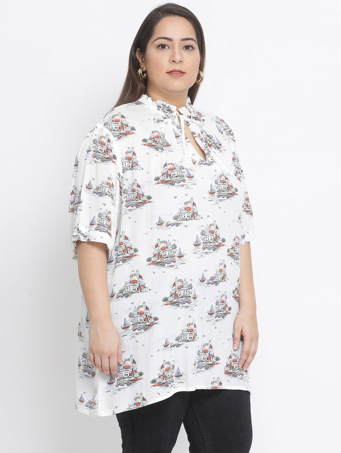 tie up neck printed tunic - 17233128 - Zoom Image - 2