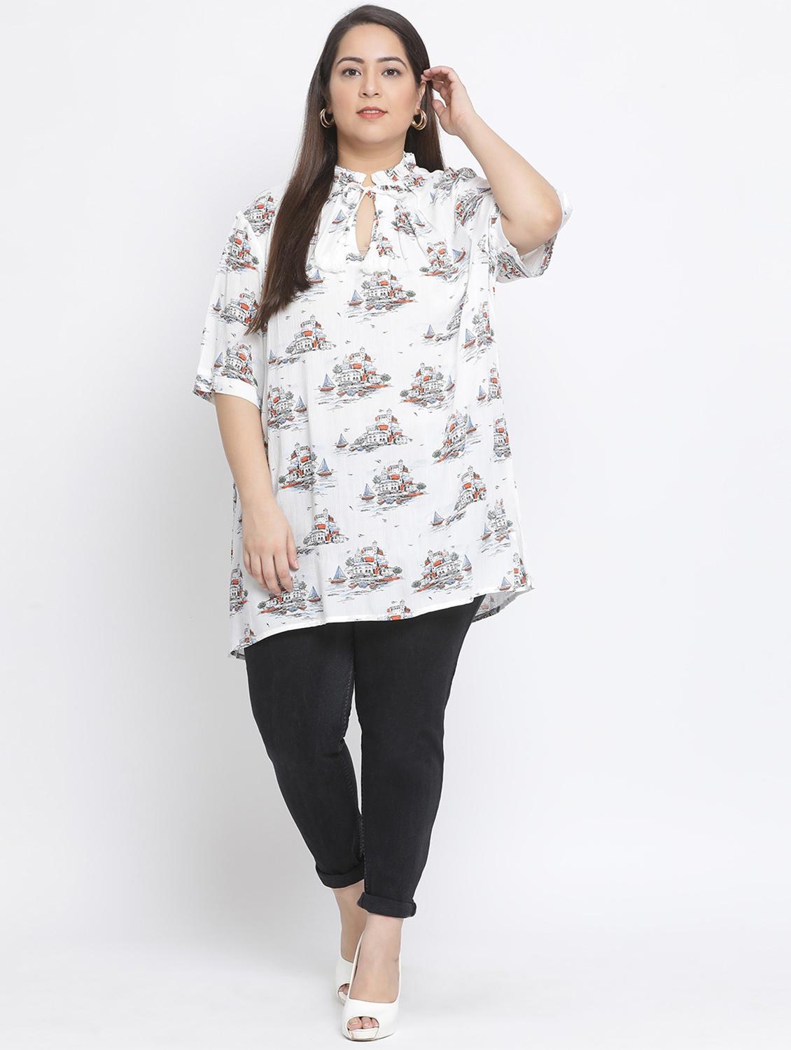 tie up neck printed tunic - 17233128 - Zoom Image - 4