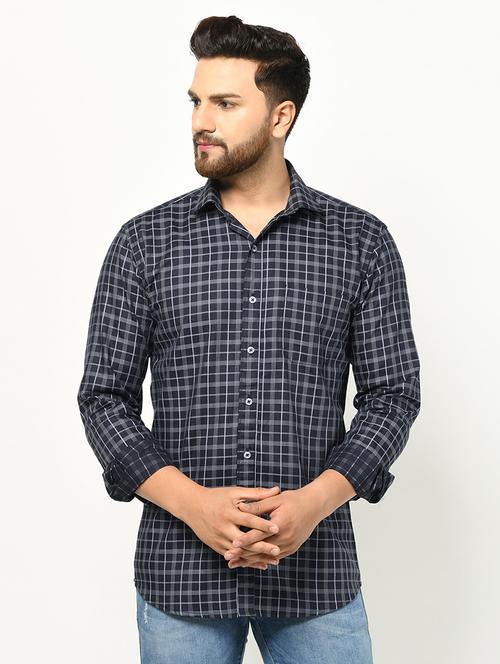 navy blue checkered casual shirt - 17233340 - Standard Image - 1