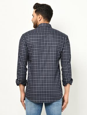 navy blue checkered casual shirt - 17233340 - Standard Image - 3