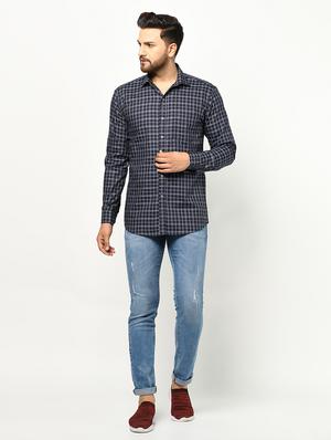 navy blue checkered casual shirt - 17233340 - Standard Image - 4