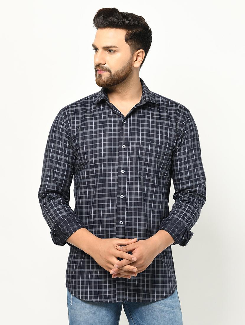 navy blue checkered casual shirt - 17233340 - Zoom Image - 1
