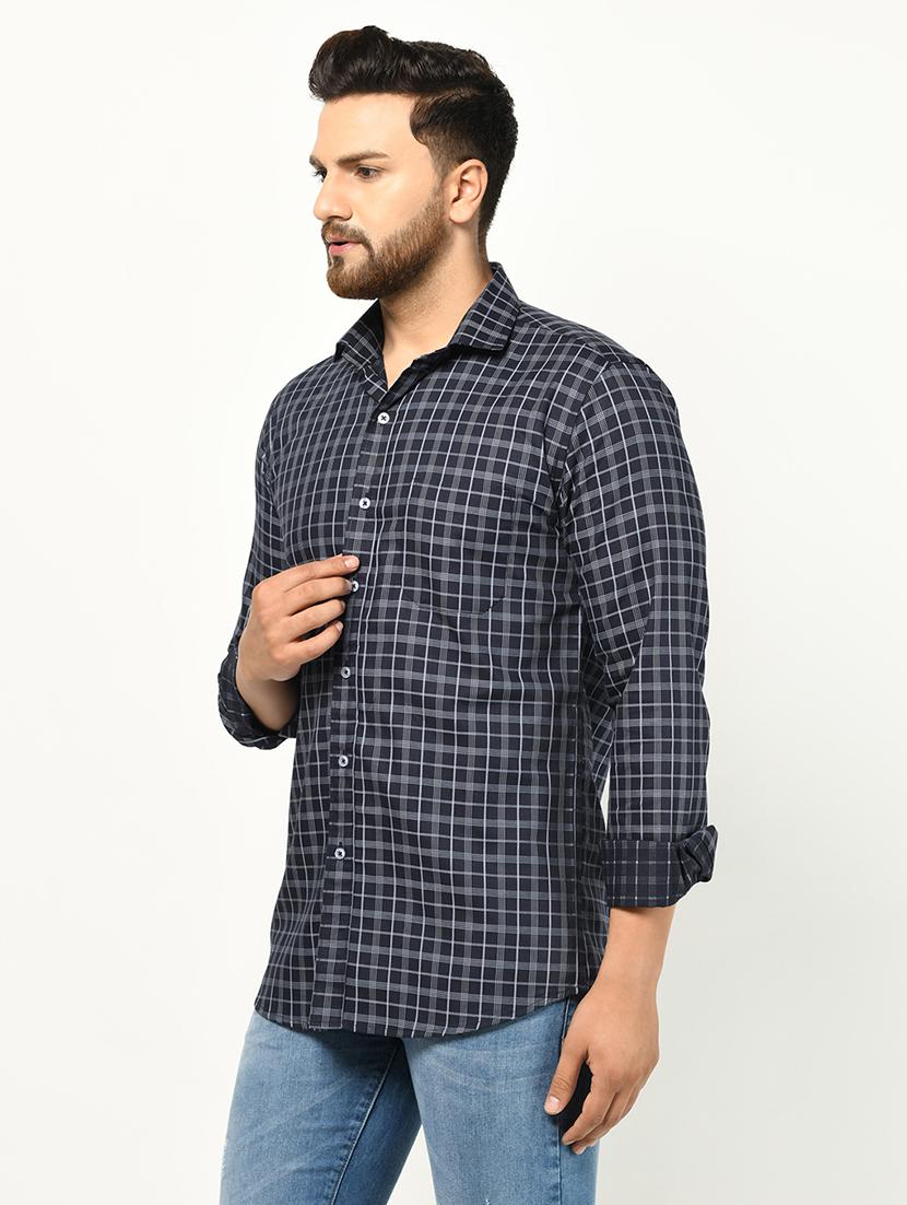navy blue checkered casual shirt - 17233340 - Zoom Image - 2