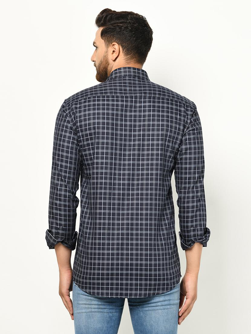 navy blue checkered casual shirt - 17233340 - Zoom Image - 3