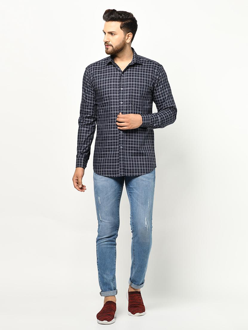 navy blue checkered casual shirt - 17233340 - Zoom Image - 4