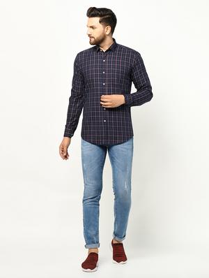dark blue checkered casual shirt - 17233343 - Standard Image - 4