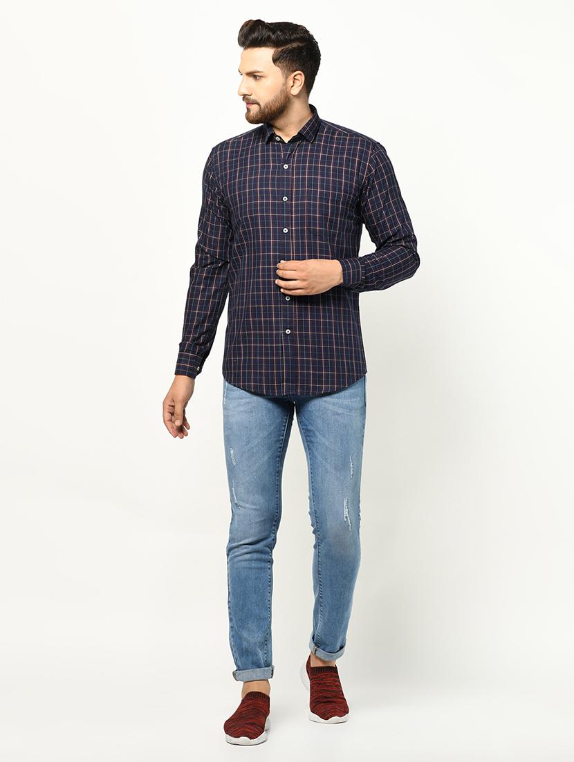 dark blue checkered casual shirt - 17233343 - Zoom Image - 4