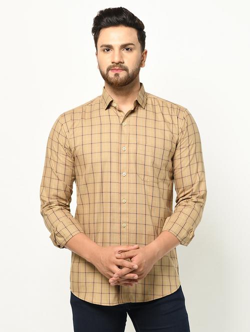 beige checkered casual shirt - 17233350 - Standard Image - 1