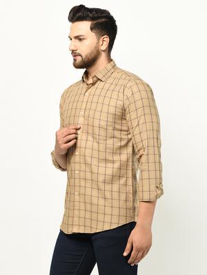 beige checkered casual shirt - 17233350 - Standard Image - 2