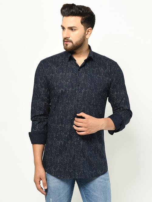 navy blue printed casual shirt - 17233358 - Very Small Image - 1