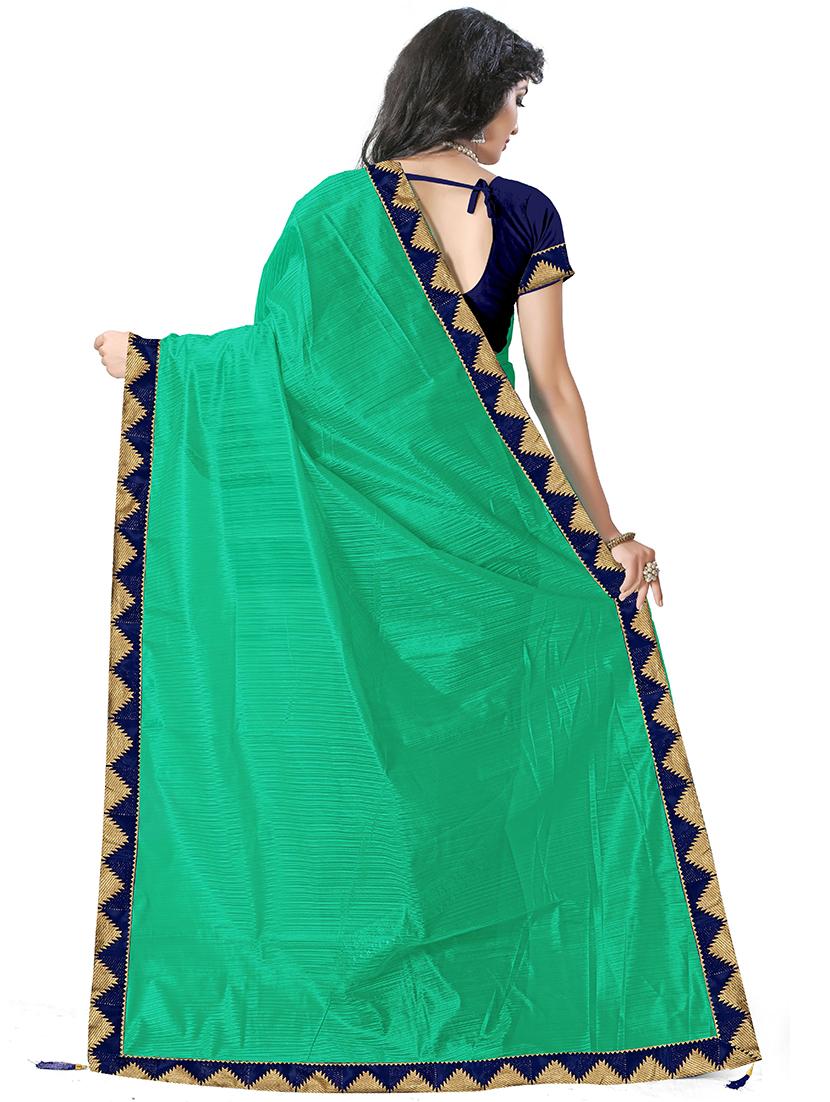 solid bordered saree with blouse - 17233409 - Zoom Image - 2