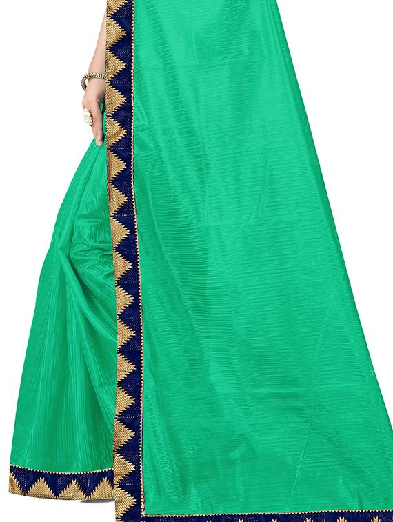 solid bordered saree with blouse - 17233409 - Zoom Image - 3