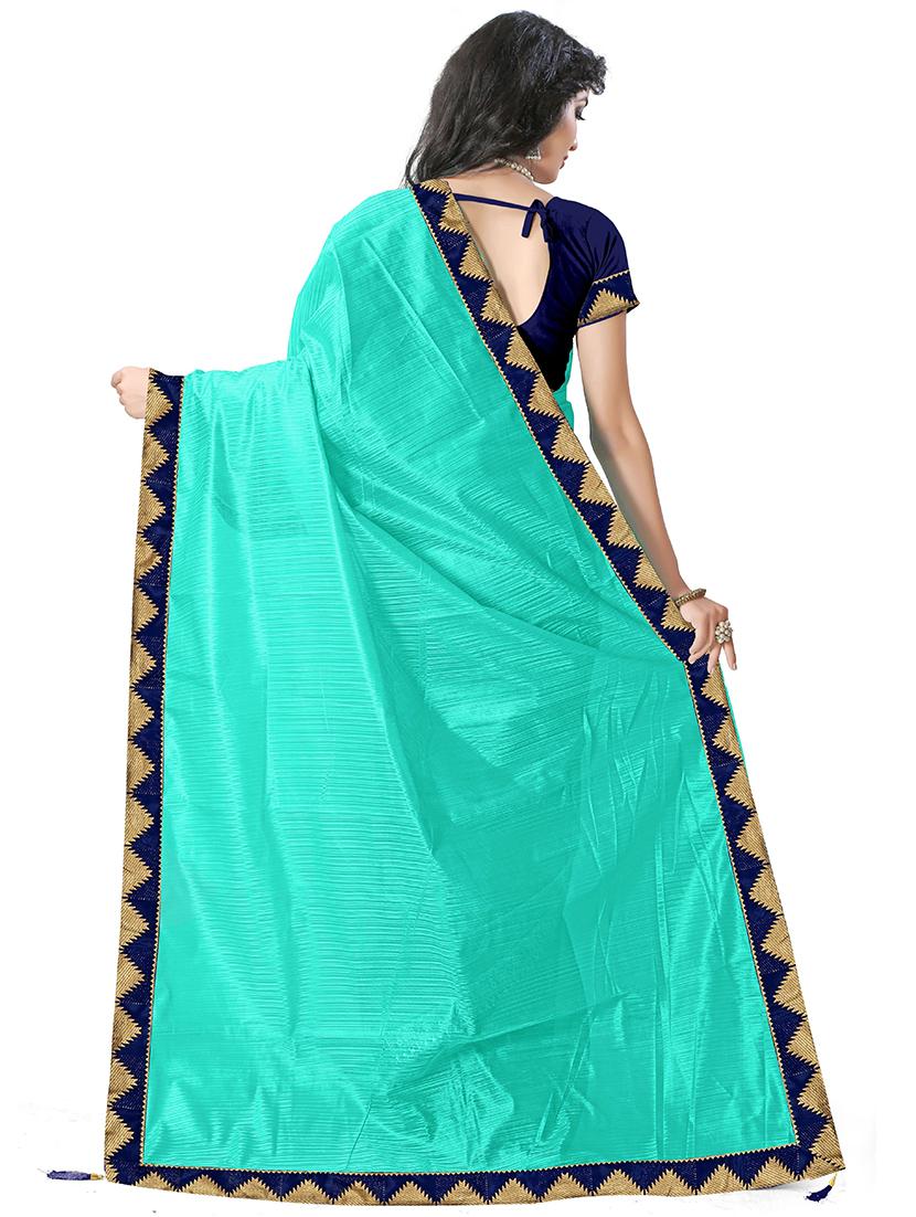 solid bordered saree with blouse - 17233418 - Zoom Image - 2