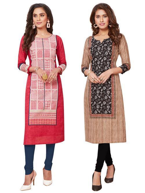 multi colored cotton combos kurta - 17233691 - Standard Image - 1