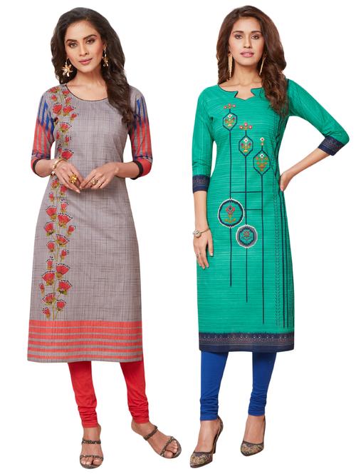 multi colored cotton combos kurta - 17233768 - Standard Image - 1