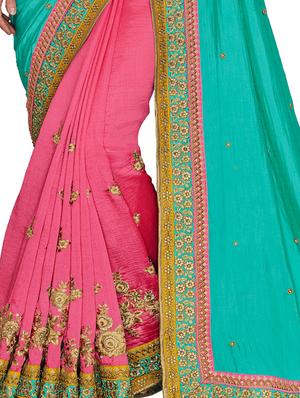 embroidered half and half saree with blouse - 17234265 - Standard Image - 2