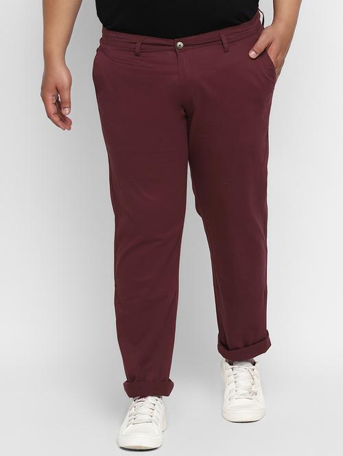 plus size maroon solid chinos - 17234418 - Standard Image - 1