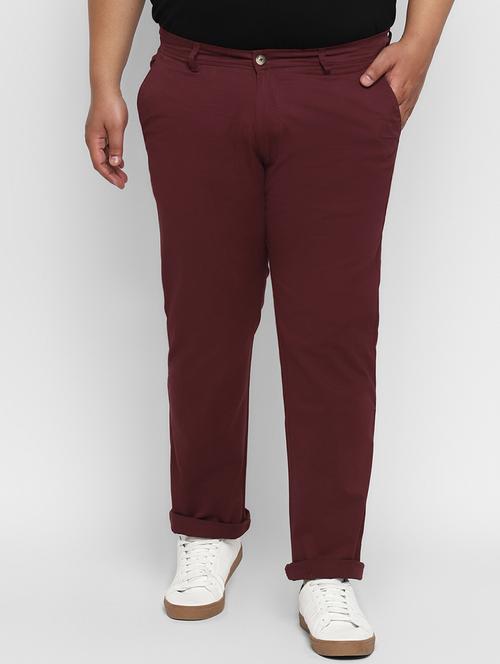 plus size maroon solid chinos - 17234421 - Standard Image - 1