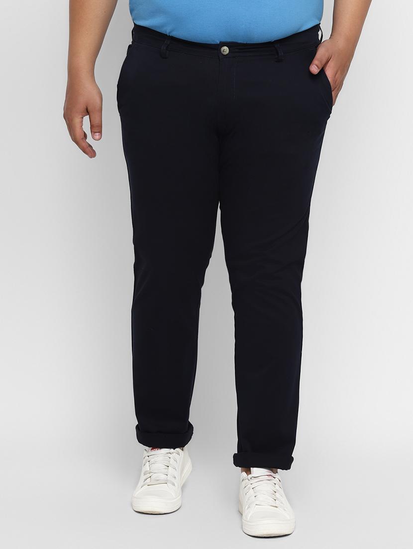 plus size navy blue solid chinos - 17234422 - Zoom Image - 1
