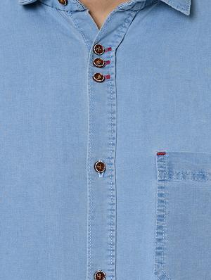blue solid denim casual shirt - 17234488 - Standard Image - 5