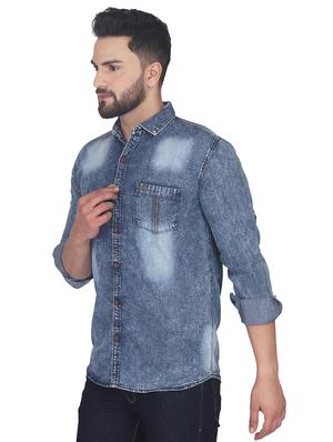 blue faded denim casual shirt - 17234519 - Standard Image - 2