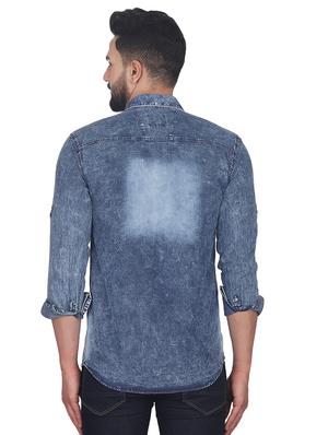 blue faded denim casual shirt - 17234519 - Standard Image - 3