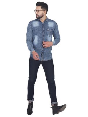 blue faded denim casual shirt - 17234519 - Standard Image - 4