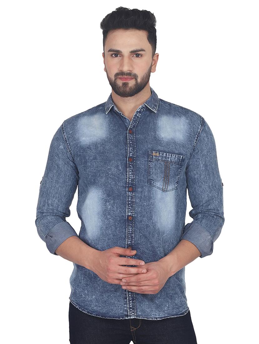 blue faded denim casual shirt - 17234519 - Zoom Image - 1
