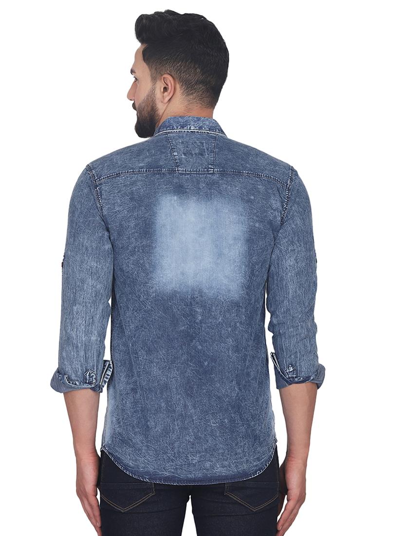 blue faded denim casual shirt - 17234519 - Zoom Image - 3