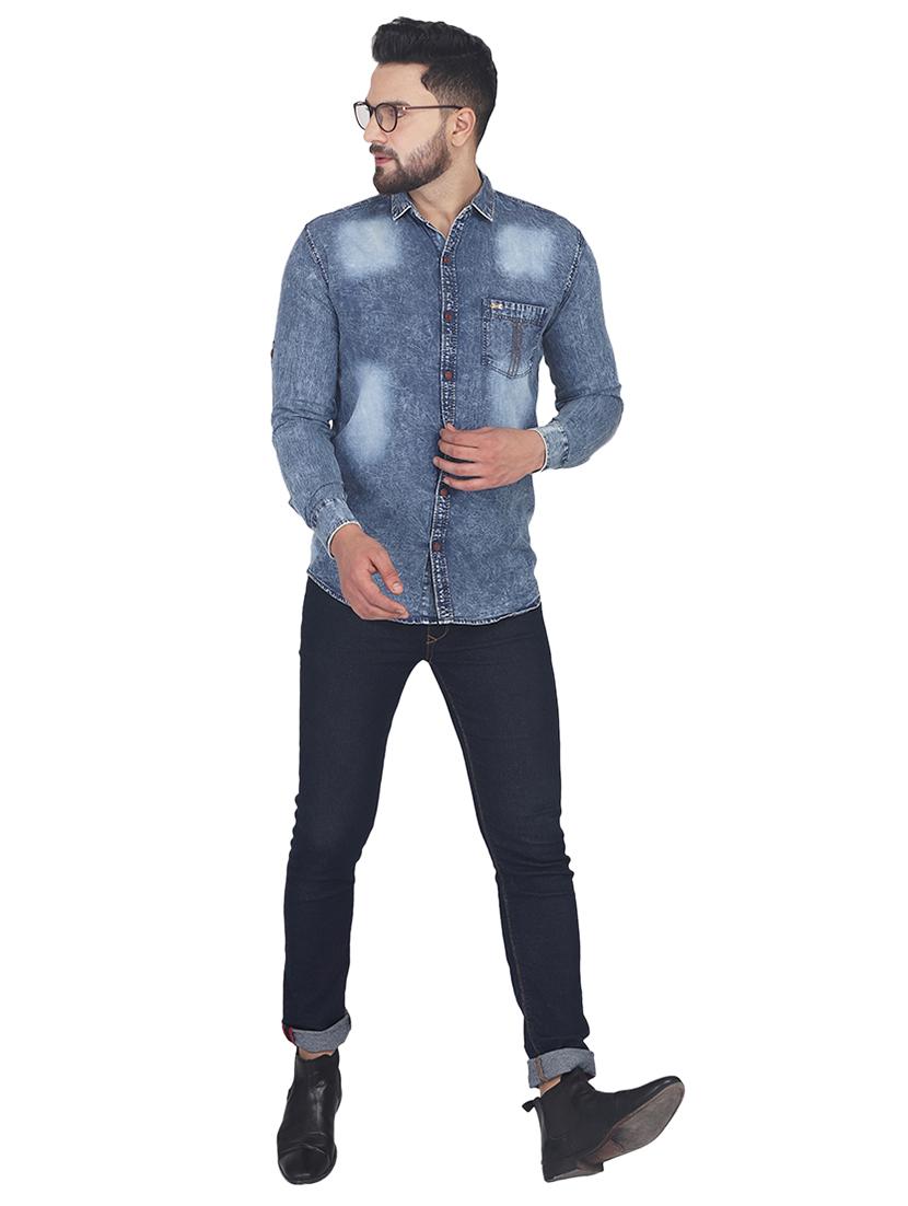 blue faded denim casual shirt - 17234519 - Zoom Image - 4