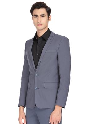 blue solid single breasted casual blazer - 17234619 - Standard Image - 2