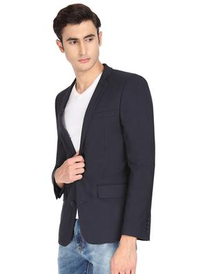 navy blue solid single breasted casual blazer - 17234620 - Standard Image - 2