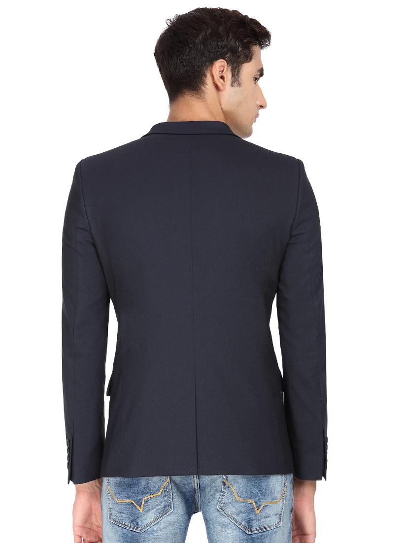 navy blue solid single breasted casual blazer - 17234620 - Zoom Image - 3