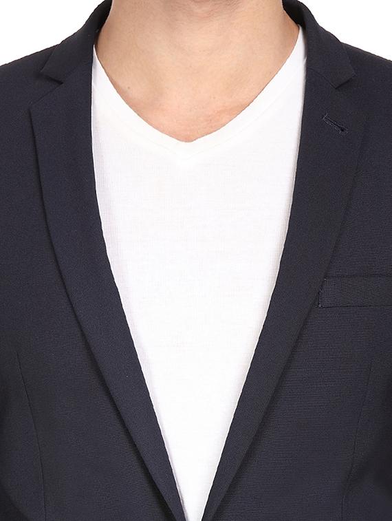 navy blue solid single breasted casual blazer - 17234620 - Zoom Image - 5